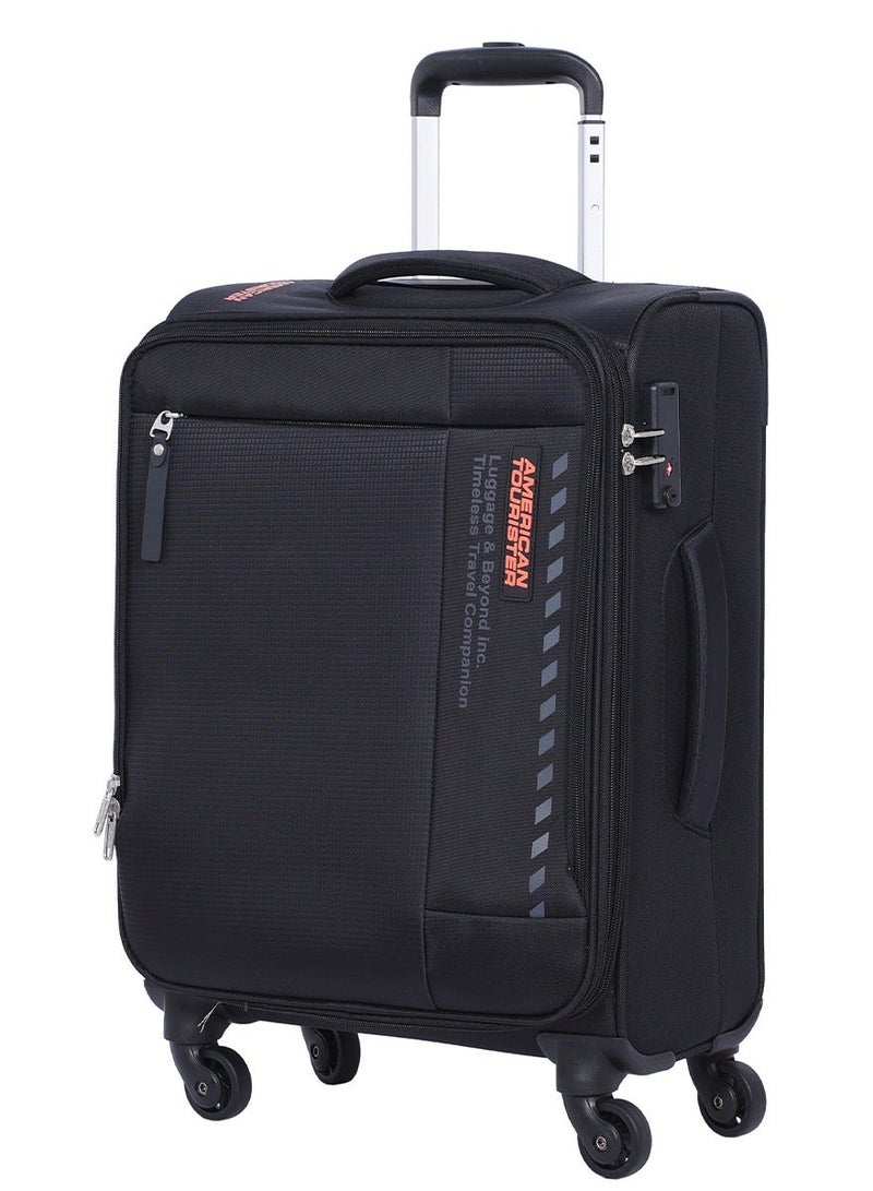 AMERICAN TOURISTER Marina Suitcase, Cabin Size 57 cm, 4 Spinner Wheels, Soft Top, 100% Polyester, Black|Inner Mesh Zippered Pocket|Expandable|TSA Lock|Voluminous Front Pocket - 3 Years International Warranty - Image 2